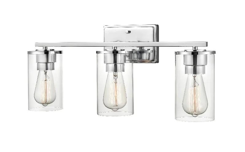 Industrial Lighting for Metal Fabrication Shops3 Lamps Verlana Vanity Light - Chrome - Clear Glass - 22in. Wide Industrial Lighting for Metal Fabrication Shops3 Lamps Verlana Vanity Light - Chrome - Clear Glass - 22in. Wide