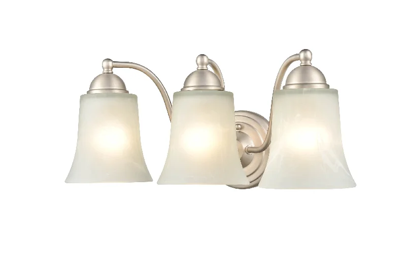 Color - Tunable Industrial Lighting for Special Applications3 Lamps Bathroom Vanity Light - Satin Nickel - Faux Alabaster Glass - 18in. Wide Color - Tunable Industrial Lighting for Special Applications3 Lamps Bathroom Vanity Light - Satin Nickel - Faux Alabaster Glass - 18in. Wide