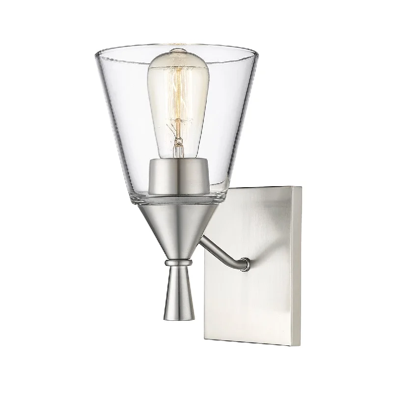Industrial Wall - Mounted Lighting for Workshop WallsArtini Wall Sconce - Brushed Nickel - Clear Glass - 7in. Extension - E26 Medium Base Industrial Wall - Mounted Lighting for Workshop WallsArtini Wall Sconce - Brushed Nickel - Clear Glass - 7in. Extension - E26 Medium Base