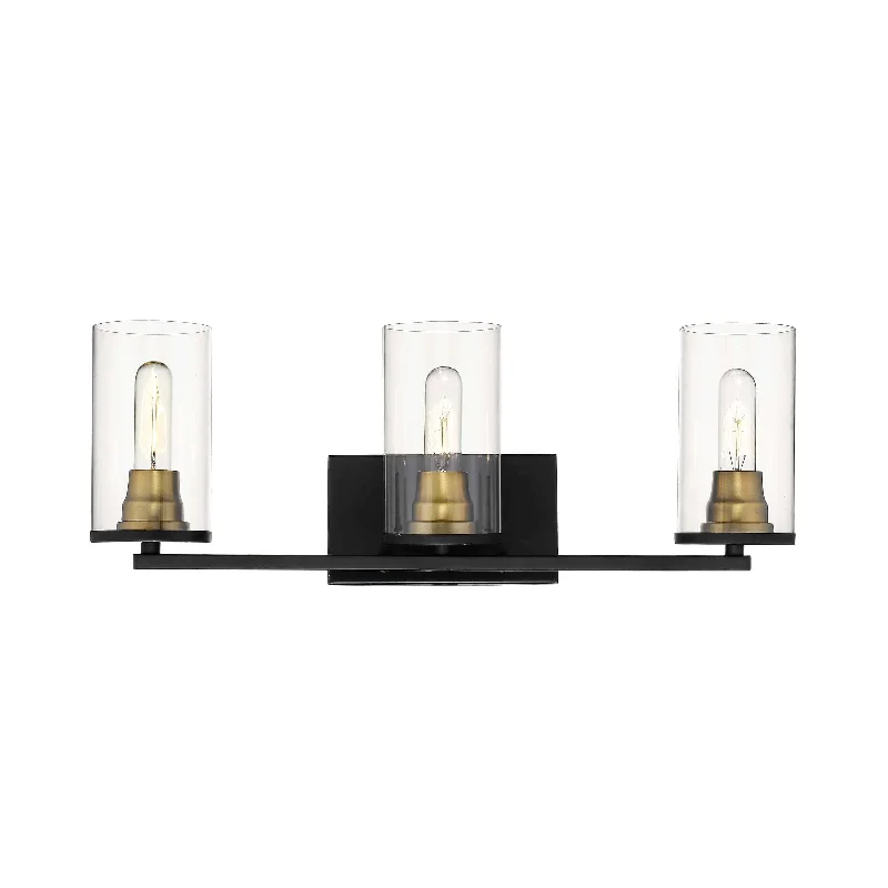 Color - Tunable Industrial Lighting for Special Applications3 Lamps Pasadena Vanity Light - Matte Black / Heirloom Bronze - Clear Glass - 24in. Wide Color - Tunable Industrial Lighting for Special Applications3 Lamps Pasadena Vanity Light - Matte Black / Heirloom Bronze - Clear Glass - 24in. Wide