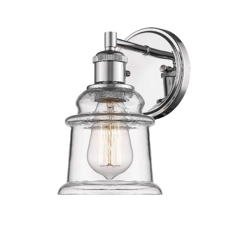 Industrial Area Lighting for Large Open SpacesSingle Lamp Wall Sconce - Chrome - Clear Glass - 6in. Extension - E26 Medium Base Industrial Area Lighting for Large Open SpacesSingle Lamp Wall Sconce - Chrome - Clear Glass - 6in. Extension - E26 Medium Base