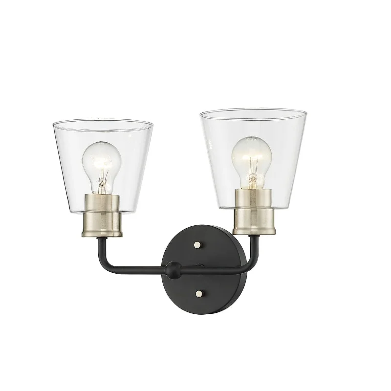 Energy - Efficient Industrial Lighting for Cost - Savings2 Lamps Cameron Vanity Light - Matte Black / Modern Gold - Clear Glass - 15in. Wide Energy - Efficient Industrial Lighting for Cost - Savings2 Lamps Cameron Vanity Light - Matte Black / Modern Gold - Clear Glass - 15in. Wide
