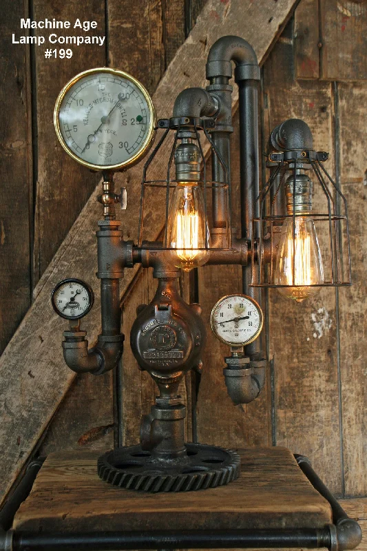 Industrial Area Lighting for Large Open SpacesSteampunk Lamp, Steam Gauge and Gear Base #199 Industrial Area Lighting for Large Open SpacesSteampunk Lamp, Steam Gauge and Gear Base #199