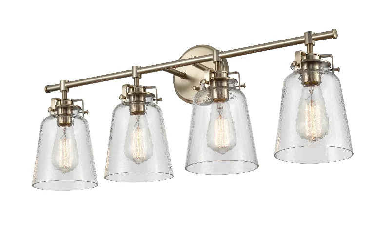 Industrial Pendant Lighting for Machine Shops4 Lamps Amberose Vanity Light - Modern Gold - Hammered Glass - 31.25in. Wide Industrial Pendant Lighting for Machine Shops4 Lamps Amberose Vanity Light - Modern Gold - Hammered Glass - 31.25in. Wide