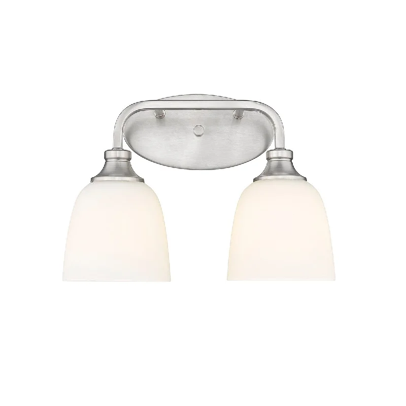 Industrial Flood Lighting for Outdoor Loading Docks2 Lamps Alberta Vanity Light - Brushed Nickel - White Glass - 15in. Wide Industrial Flood Lighting for Outdoor Loading Docks2 Lamps Alberta Vanity Light - Brushed Nickel - White Glass - 15in. Wide