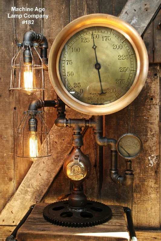 Industrial Pendant Lighting for Machine ShopsSteampunk Lamp, Antique 14" Steam Gauge and Gear Base #182 - SOLD Industrial Pendant Lighting for Machine ShopsSteampunk Lamp, Antique 14" Steam Gauge and Gear Base #182 - SOLD