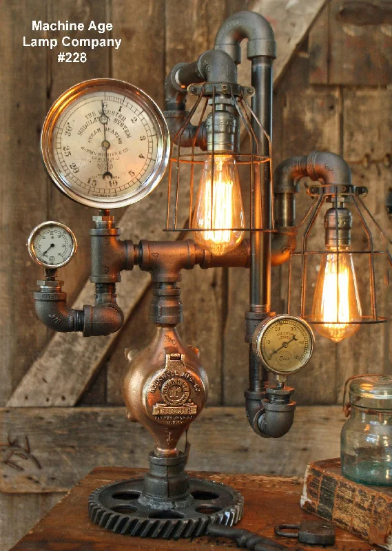 Energy - Efficient Industrial Lighting for Cost - SavingsSteampunk Lamp, Steam Gauge and Green Shade #228 - SOLD Energy - Efficient Industrial Lighting for Cost - SavingsSteampunk Lamp, Steam Gauge and Green Shade #228 - SOLD