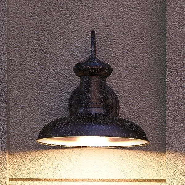 Dimmable Industrial Lighting for Ambiance ControlUHP1024 Luxe Industrial Chic Outdoor Wall Light, 10.75"H x 10"W, Olde Iron Finish, Palermo Collection
