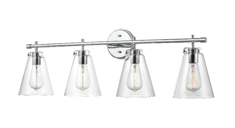Industrial Lighting for Pharmaceutical Manufacturing4 Lamps Aliza Vanity Light - Chrome - Clear Glass - 35in. Wide Industrial Lighting for Pharmaceutical Manufacturing4 Lamps Aliza Vanity Light - Chrome - Clear Glass - 35in. Wide