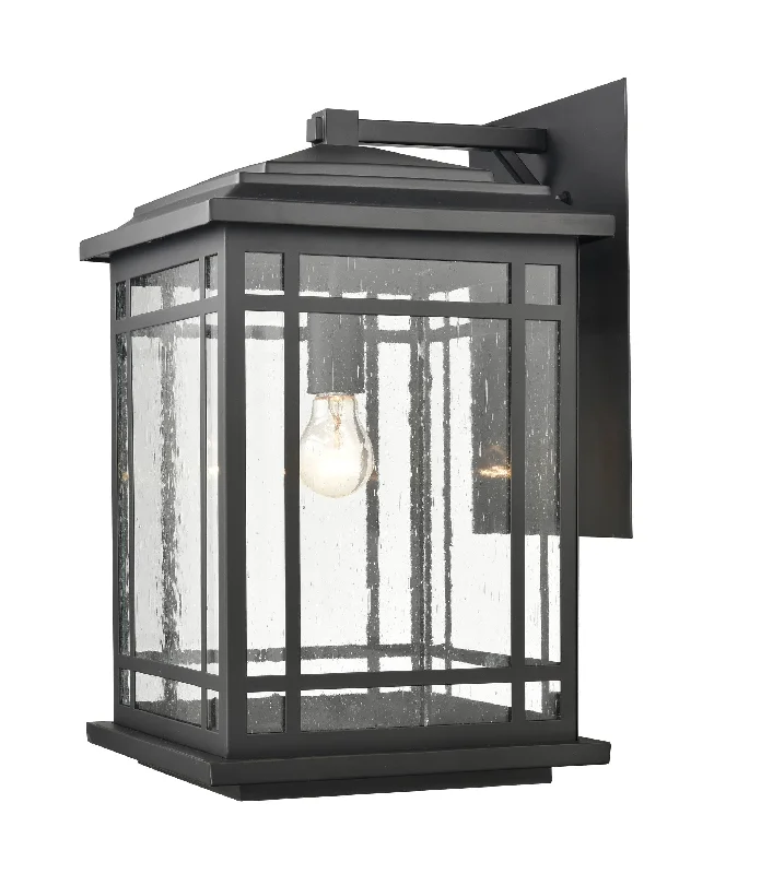 Waterproof Industrial Lighting for Wet AreasArmington Outdoor Wall Sconce - Powder Coat Black - Clear Seeded Glass - 12.75in. Extension - E26 Medium Base Waterproof Industrial Lighting for Wet AreasArmington Outdoor Wall Sconce - Powder Coat Black - Clear Seeded Glass - 12.75in. Extension - E26 Medium Base