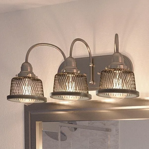 Low - Bay Industrial Lighting Fixtures for Small FactoriesUHP2722 Vintage Bathroom Vanity Light, 8.375"H x 23.375"W, Brushed Nickel Finish, Eugene Collection Low - Bay Industrial Lighting Fixtures for Small FactoriesUHP2722 Vintage Bathroom Vanity Light, 8.375"H x 23.375"W, Brushed Nickel Finish, Eugene Collection
