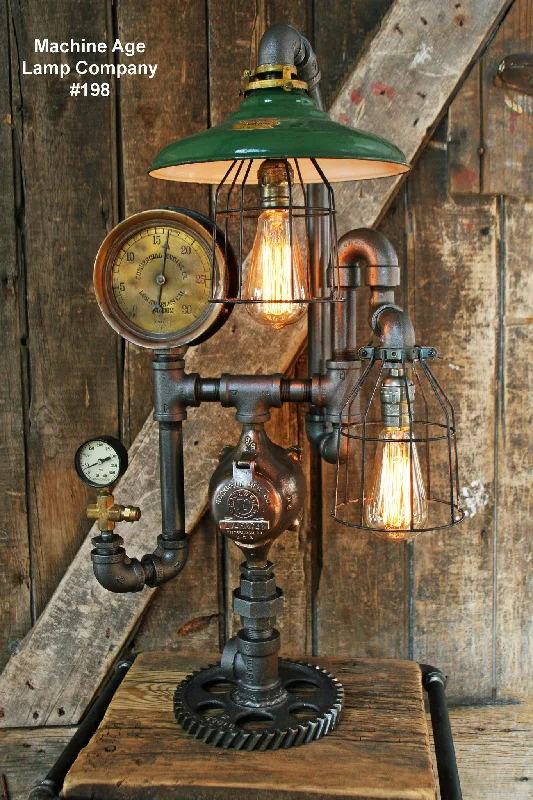 Industrial Lighting for Food Processing FactoriesSteampunk Lamp, Steam Gauge and Green Shade #198 - SOLD Industrial Lighting for Food Processing FactoriesSteampunk Lamp, Steam Gauge and Green Shade #198 - SOLD