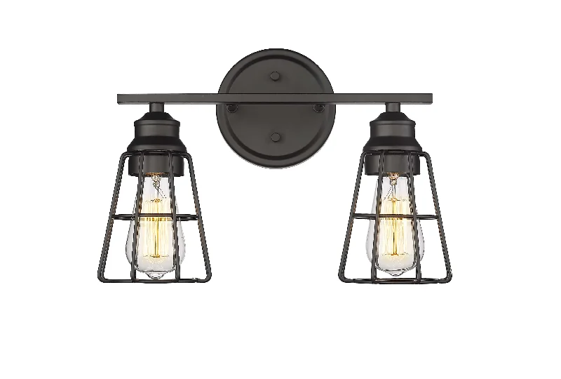 Industrial Ceiling - Mounted Lighting for Assembly Plants2 Lamps Vanity Light - Matte Black - Wire Guard - 15.25in. Wide Industrial Ceiling - Mounted Lighting for Assembly Plants2 Lamps Vanity Light - Matte Black - Wire Guard - 15.25in. Wide