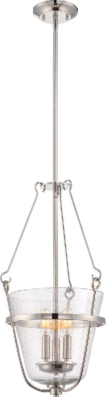 Nuvo Lighting 60-5289 Latham Collection Three Light Hanging Pendant in Polished Nickel Finish Nuvo Lighting 60-5289 Latham Collection Three Light Hanging Pendant in Polished Nickel Finish