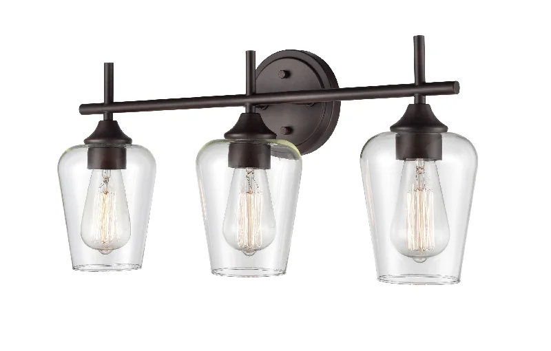 Industrial Wall - Mounted Lighting for Workshop Walls3 Lamps Ashford Vanity Light - Rubbed Bronze - Clear Glass - 22in. Wide Industrial Wall - Mounted Lighting for Workshop Walls3 Lamps Ashford Vanity Light - Rubbed Bronze - Clear Glass - 22in. Wide