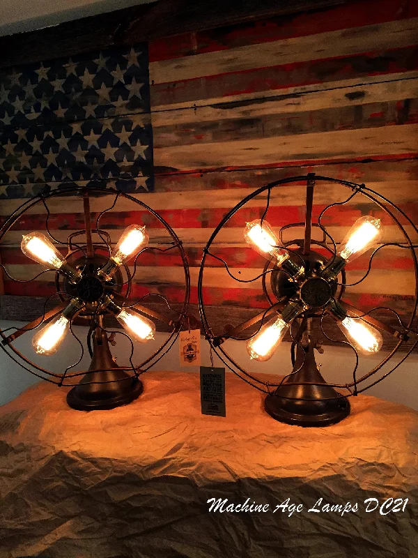 Industrial Lighting for Chemical PlantsPair of Steampunk Industrial Antique GE fan lamps DC21 - SOLD Industrial Lighting for Chemical PlantsPair of Steampunk Industrial Antique GE fan lamps DC21 - SOLD