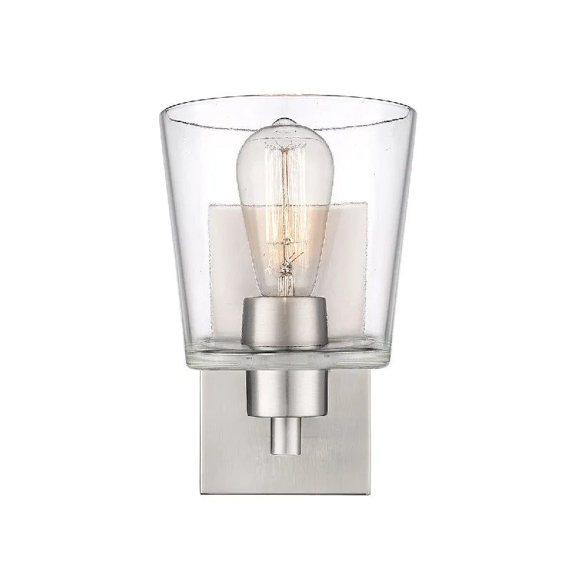 Industrial Lighting with High CRI (Color Rendering Index) for True Color PerceptionEvalon Wall Sconce - Brushed Nickel - Clear Glass - 7.5in. Extension - E26 Medium Base Industrial Lighting with High CRI (Color Rendering Index) for True Color PerceptionEvalon Wall Sconce - Brushed Nickel - Clear Glass - 7.5in. Extension - E26 Medium Base