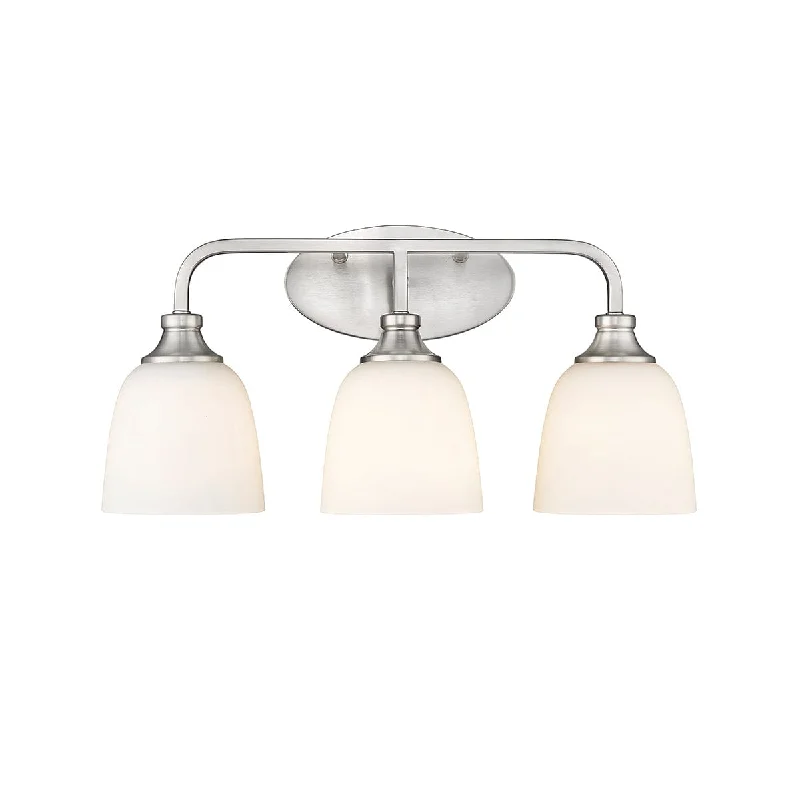 Industrial Emergency Lighting for Safety in Factories3 Lamps Alberta Vanity Light - Brushed Nickel - White Glass - 22in. Wide Industrial Emergency Lighting for Safety in Factories3 Lamps Alberta Vanity Light - Brushed Nickel - White Glass - 22in. Wide