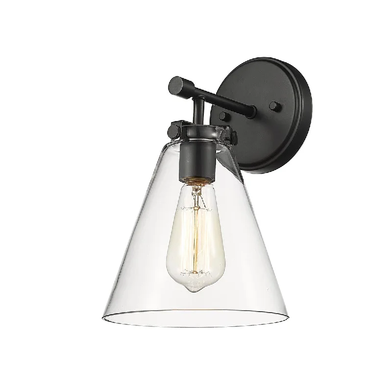 Industrial Lighting for Furniture FactoriesAliza Wall Sconce - Matte Black - Clear Glass - 8.5in. Extension - E26 Medium Base Industrial Lighting for Furniture FactoriesAliza Wall Sconce - Matte Black - Clear Glass - 8.5in. Extension - E26 Medium Base