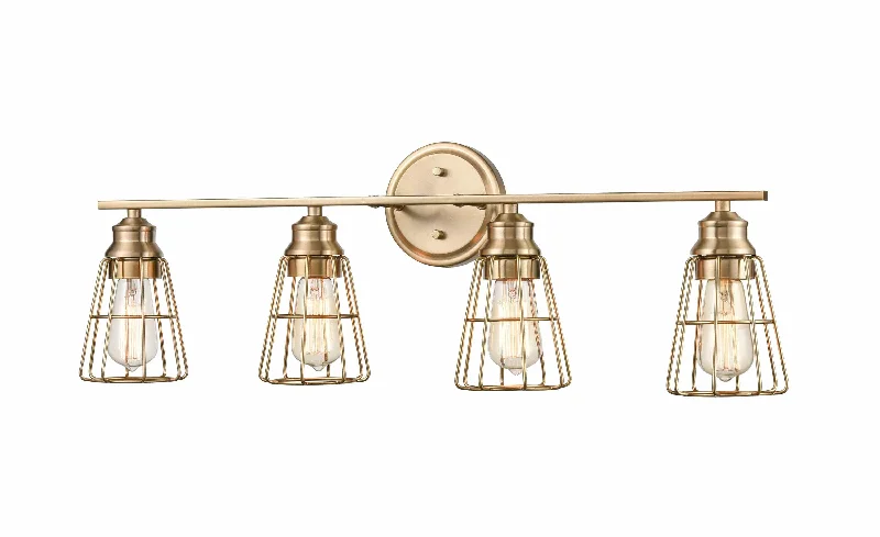 Corrosion - Resistant Industrial Lighting for Coastal Factories4 Lamps Bathroom Vanity Light - Modern Gold - Wire Guard - 32in. Wide
