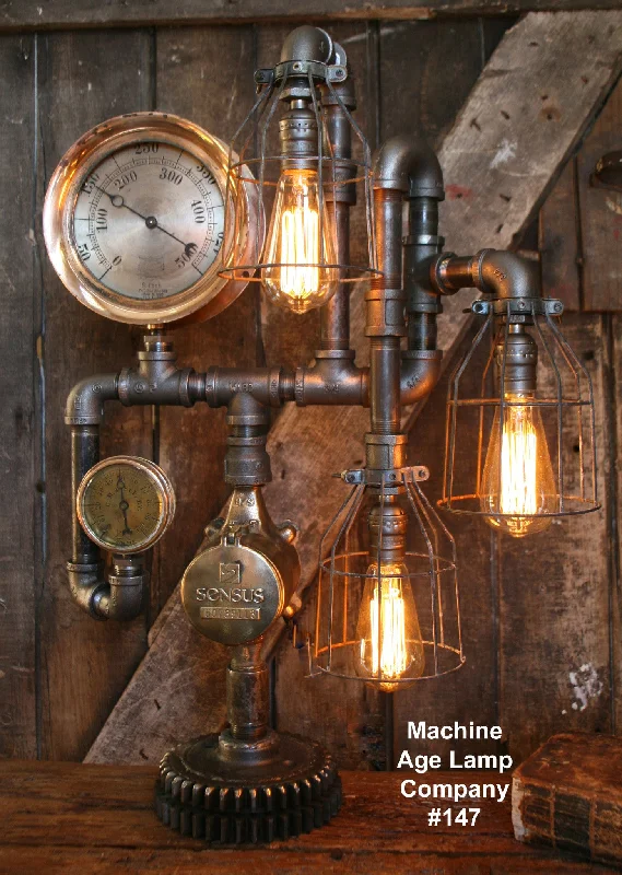 Corrosion - Resistant Industrial Lighting for Coastal FactoriesSteampunk Industril Pipe Lamp - Rare Railroad Steam Gauge - #147 - SOLD Corrosion - Resistant Industrial Lighting for Coastal FactoriesSteampunk Industril Pipe Lamp - Rare Railroad Steam Gauge - #147 - SOLD