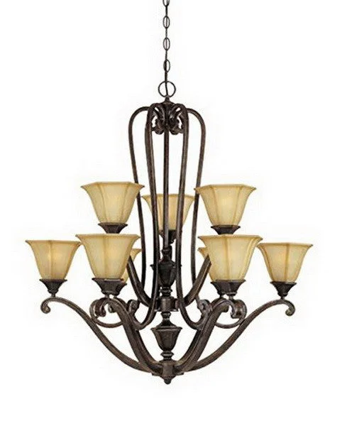 Designers Fountain Lighting 81189 IW Olympia Collection Nine Light Hanging Chandelier in Imperial Walnut Finish