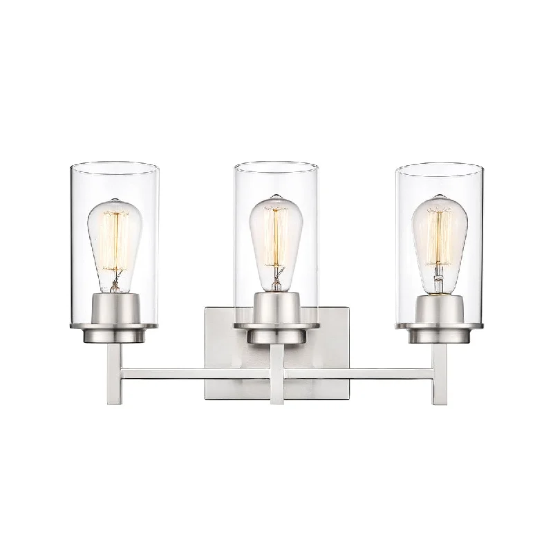 Industrial Lighting for Food Processing Factories3 Lamps Janna Vanity Light - Brushed Nickel - Clear Glass - 19in. Wide Industrial Lighting for Food Processing Factories3 Lamps Janna Vanity Light - Brushed Nickel - Clear Glass - 19in. Wide