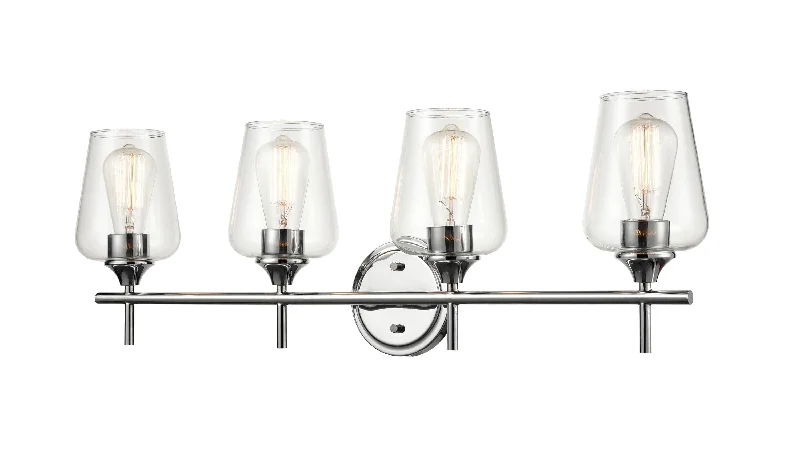Energy - Efficient Industrial Lighting for Cost - Savings4 Lamps Ashford Vanity Light - Chrome - Clear Glass - 31in. Wide Energy - Efficient Industrial Lighting for Cost - Savings4 Lamps Ashford Vanity Light - Chrome - Clear Glass - 31in. Wide