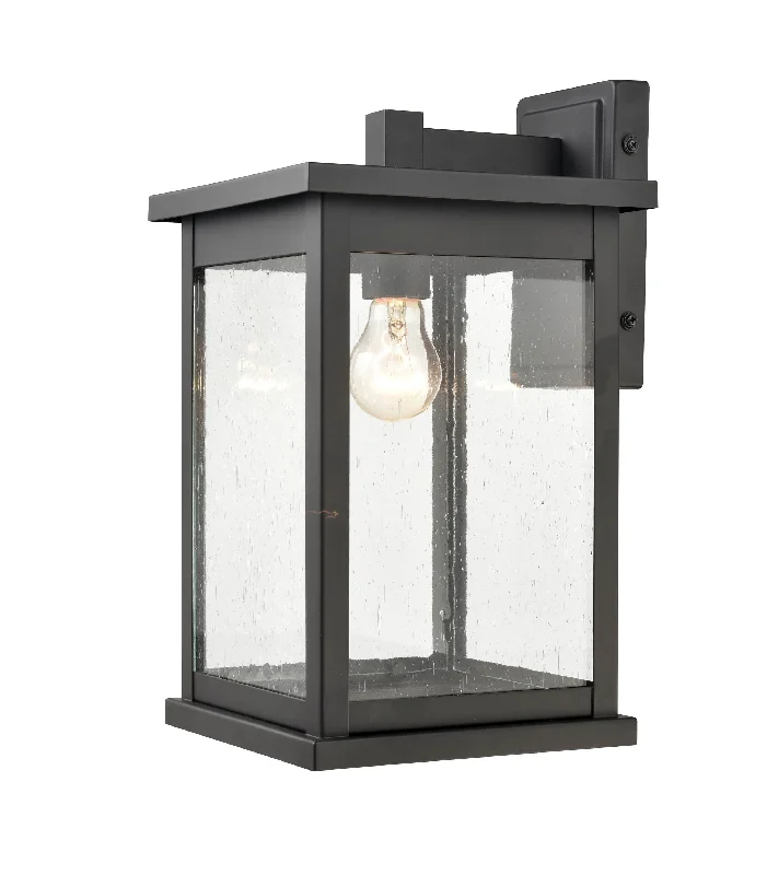 Durable Industrial Lighting for Harsh EnvironmentsBowton Outdoor Wall Sconce - Powder Coat Black - Clear Seeded Glass - 9.5in. Extension - E26 Medium Base Durable Industrial Lighting for Harsh EnvironmentsBowton Outdoor Wall Sconce - Powder Coat Black - Clear Seeded Glass - 9.5in. Extension - E26 Medium Base