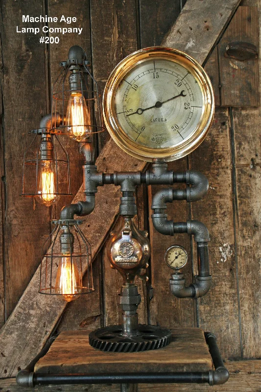 Industrial Pendant Lighting for Machine ShopsSteampunk Lamp, Steam Gauge and Gear Base #200 - SOLD Industrial Pendant Lighting for Machine ShopsSteampunk Lamp, Steam Gauge and Gear Base #200 - SOLD
