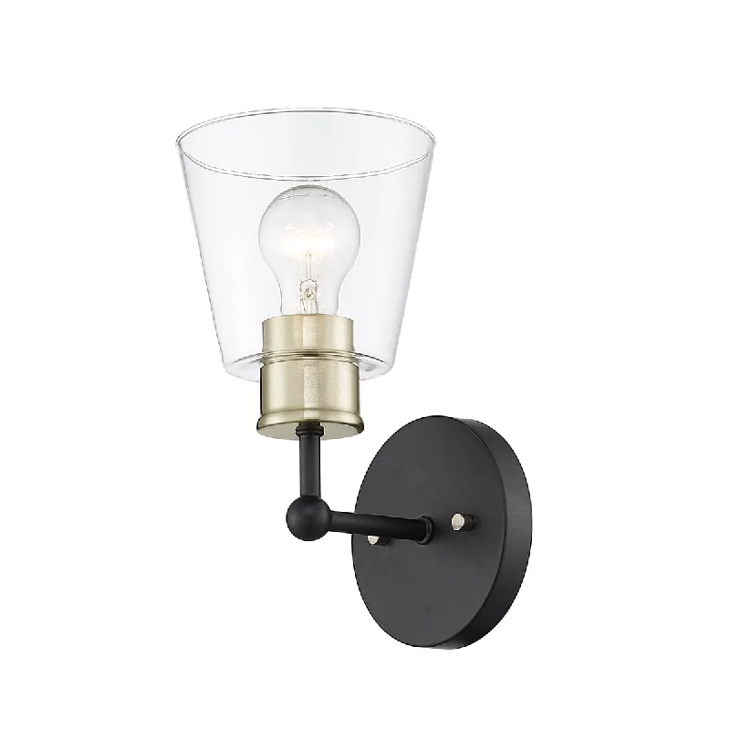High - Bay LED Industrial Lighting for WarehousesCameron Wall Sconce - Matte Black / Modern Gold - Clear Glass - 6.75in. Extension - E26 Medium Base High - Bay LED Industrial Lighting for WarehousesCameron Wall Sconce - Matte Black / Modern Gold - Clear Glass - 6.75in. Extension - E26 Medium Base
