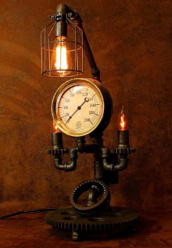Industrial Lighting for Food Processing FactoriesSteampunk Lamp, Steam Gauge Gear Lamp #CC7 Industrial Lighting for Food Processing FactoriesSteampunk Lamp, Steam Gauge Gear Lamp #CC7