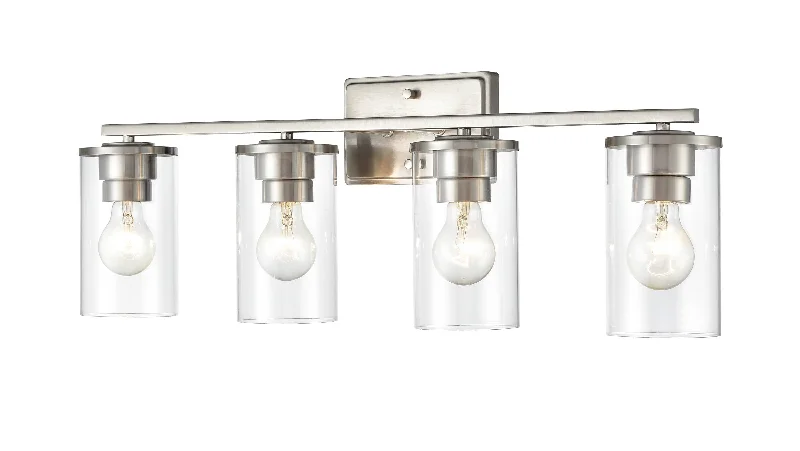 Industrial Lighting for Chemical Plants4 Lamps Verlana Vanity Light - Brushed Nickel - Clear Glass - 27.625in. Wide Industrial Lighting for Chemical Plants4 Lamps Verlana Vanity Light - Brushed Nickel - Clear Glass - 27.625in. Wide