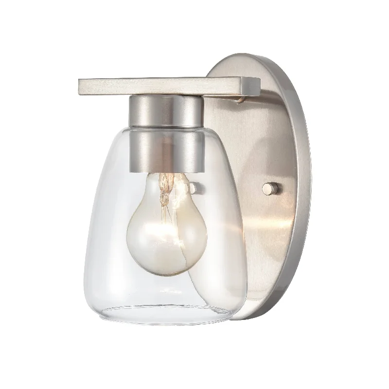 Industrial Area Lighting for Large Open SpacesSingle Lamp Wall Sconce - Brushed Nickel - Clear Glass - 7.5in. Extension - E26 Medium Base Industrial Area Lighting for Large Open SpacesSingle Lamp Wall Sconce - Brushed Nickel - Clear Glass - 7.5in. Extension - E26 Medium Base