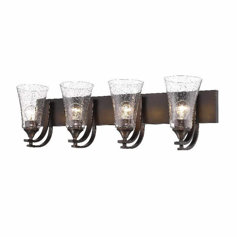Color - Tunable Industrial Lighting for Special Applications4 Lamps Natalie Vanity Light - Rubbed Bronze - Clear Seeded Glass - 32in. Wide Color - Tunable Industrial Lighting for Special Applications4 Lamps Natalie Vanity Light - Rubbed Bronze - Clear Seeded Glass - 32in. Wide