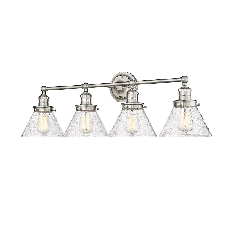 Shock - Resistant Industrial Lighting for Vibrating Machinery Areas4 Lamps Eyden Vanity Light - Brushed Nickel - Clear Seeded Glass - 34.875in. Wide