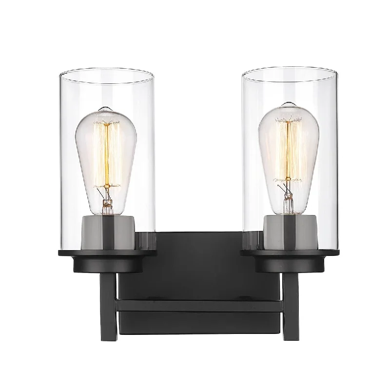 Energy - Efficient Industrial Lighting for Cost - Savings2 Lamps Janna Vanity Light - Matte Black - Clear Glass - 11.5in. Wide Energy - Efficient Industrial Lighting for Cost - Savings2 Lamps Janna Vanity Light - Matte Black - Clear Glass - 11.5in. Wide