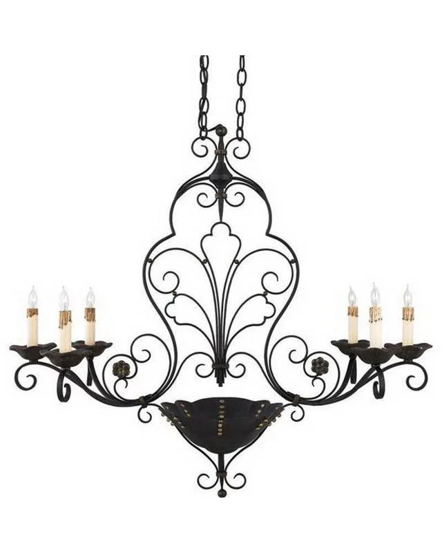 Quoizel Lighting RVG636 SM Six Light Island Chandelier in Serengeti Black and Mayan Gold Finish