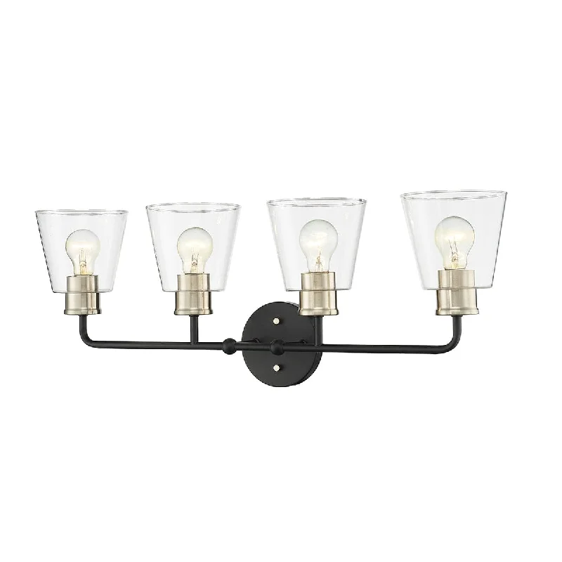 Industrial Lighting for Automotive Manufacturing Plants4 Lamps Cameron Vanity Light - Matte Black / Modern Gold - Clear Glass - 30in. Wide Industrial Lighting for Automotive Manufacturing Plants4 Lamps Cameron Vanity Light - Matte Black / Modern Gold - Clear Glass - 30in. Wide
