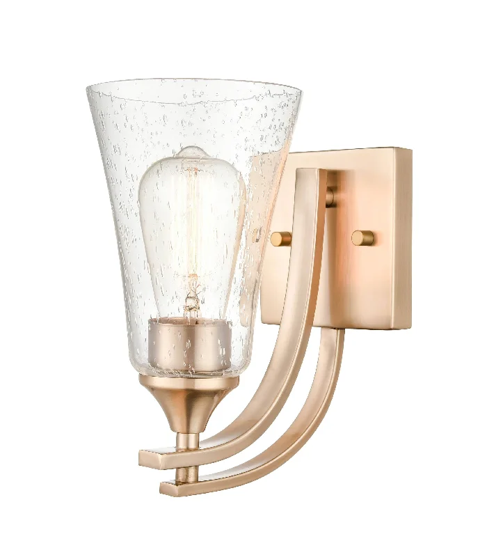 Dust - Resistant Industrial Lighting for Dirty WorkspacesNatalie Wall Sconce - Modern Gold - Clear Seeded Glass - 8.25in. Extension - E26 Medium Base Dust - Resistant Industrial Lighting for Dirty WorkspacesNatalie Wall Sconce - Modern Gold - Clear Seeded Glass - 8.25in. Extension - E26 Medium Base