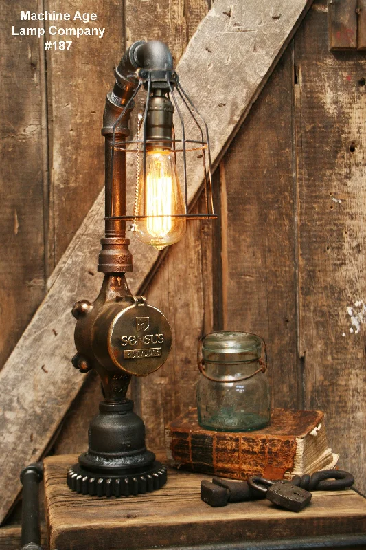 Low - Bay Industrial Lighting Fixtures for Small FactoriesSteampunk Lamp, Antique Water Meter and Gear Base #187 - SOLD Low - Bay Industrial Lighting Fixtures for Small FactoriesSteampunk Lamp, Antique Water Meter and Gear Base #187 - SOLD