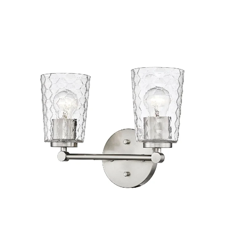 Industrial Emergency Lighting for Safety in Factories2 Lamps Ashli Vanity Light - Brushed Nickel - Clear Honeycomb Glass - 13.5in. Wide Industrial Emergency Lighting for Safety in Factories2 Lamps Ashli Vanity Light - Brushed Nickel - Clear Honeycomb Glass - 13.5in. Wide
