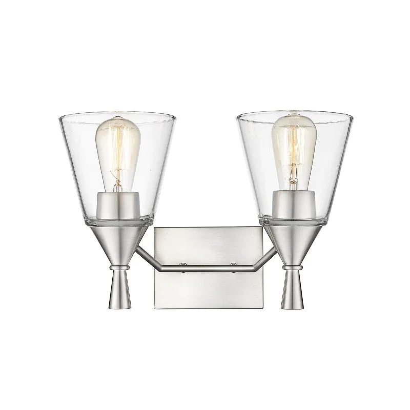Industrial Emergency Lighting for Safety in Factories2 Lamps Artini Vanity Light - Brushed Nickel - Clear Glass - 14.5in. Wide Industrial Emergency Lighting for Safety in Factories2 Lamps Artini Vanity Light - Brushed Nickel - Clear Glass - 14.5in. Wide
