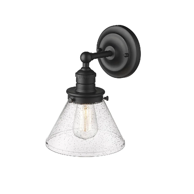 Industrial Lighting for Textile MillsEyden Wall Sconce - Matte Black - Clear Seeded Glass - 9in. Extension - E26 Medium Base Industrial Lighting for Textile MillsEyden Wall Sconce - Matte Black - Clear Seeded Glass - 9in. Extension - E26 Medium Base