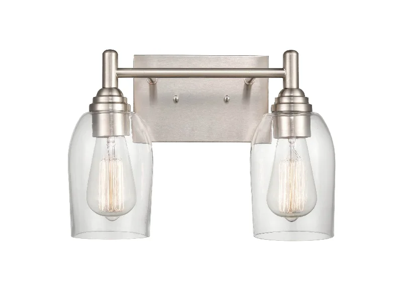 Low - Bay Industrial Lighting Fixtures for Small Factories2 Lamps Arlett Vanity Light - Brushed Nickel - Clear Glass - 13.125in. Wide Low - Bay Industrial Lighting Fixtures for Small Factories2 Lamps Arlett Vanity Light - Brushed Nickel - Clear Glass - 13.125in. Wide