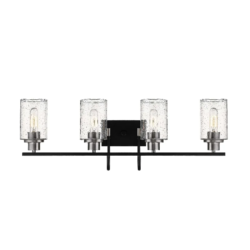 Industrial Task Lighting for Precision Workstations4 Lamps Clifton Vanity Light - Matte Black / Brushed Nickel - Clear Seeded Glass - 32in. Wide Industrial Task Lighting for Precision Workstations4 Lamps Clifton Vanity Light - Matte Black / Brushed Nickel - Clear Seeded Glass - 32in. Wide