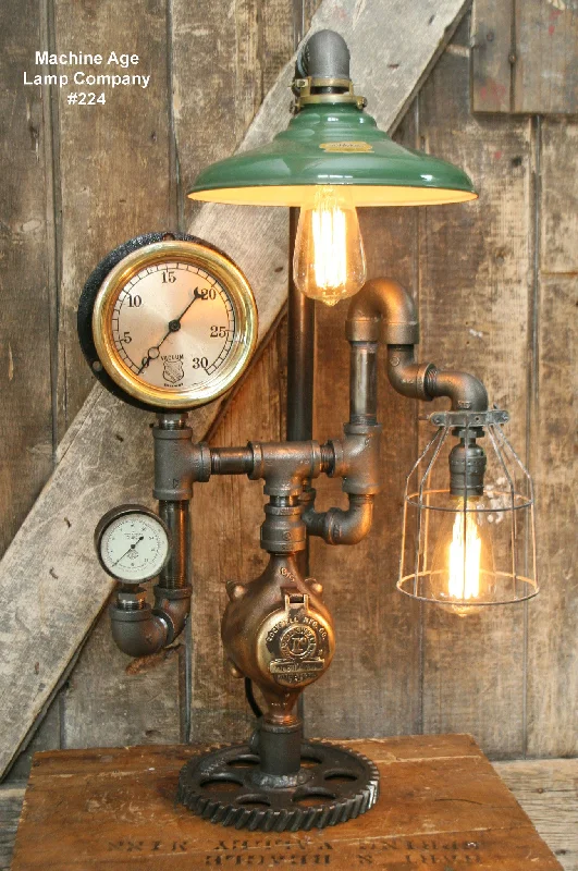 Low - Bay Industrial Lighting Fixtures for Small FactoriesSteampunk Lamp, Steam Gauge and Green Shade #224 - Sold Low - Bay Industrial Lighting Fixtures for Small FactoriesSteampunk Lamp, Steam Gauge and Green Shade #224 - Sold
