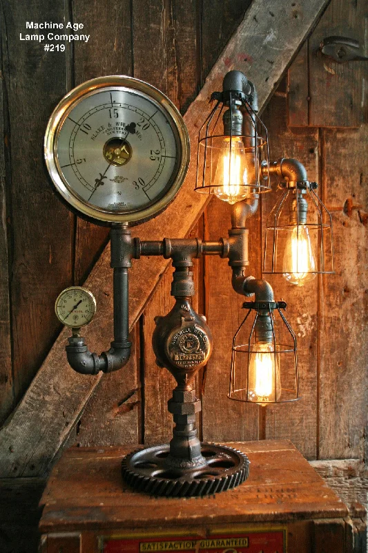 Industrial Lighting for Automotive Manufacturing PlantsSteampunk Lamp, Steam Gauge and Gear Base #219 - SOLD Industrial Lighting for Automotive Manufacturing PlantsSteampunk Lamp, Steam Gauge and Gear Base #219 - SOLD