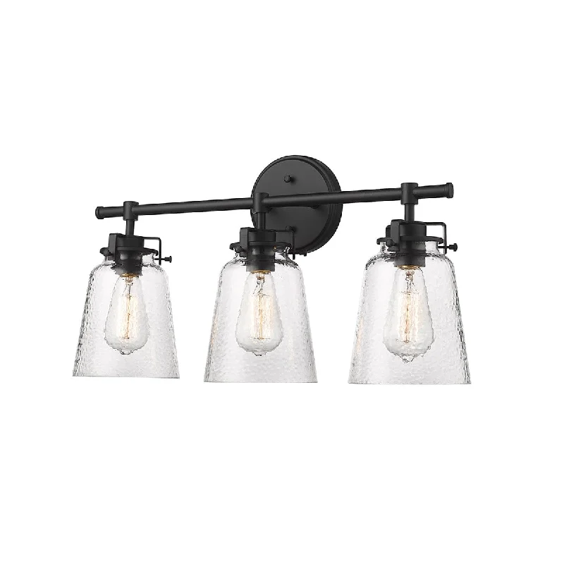 Explosion - Proof Industrial Lighting for Hazardous Locations3 Lamps Amberose Vanity Light - Matte Black - Clear Hammered Glass - 22.9in. Wide Explosion - Proof Industrial Lighting for Hazardous Locations3 Lamps Amberose Vanity Light - Matte Black - Clear Hammered Glass - 22.9in. Wide