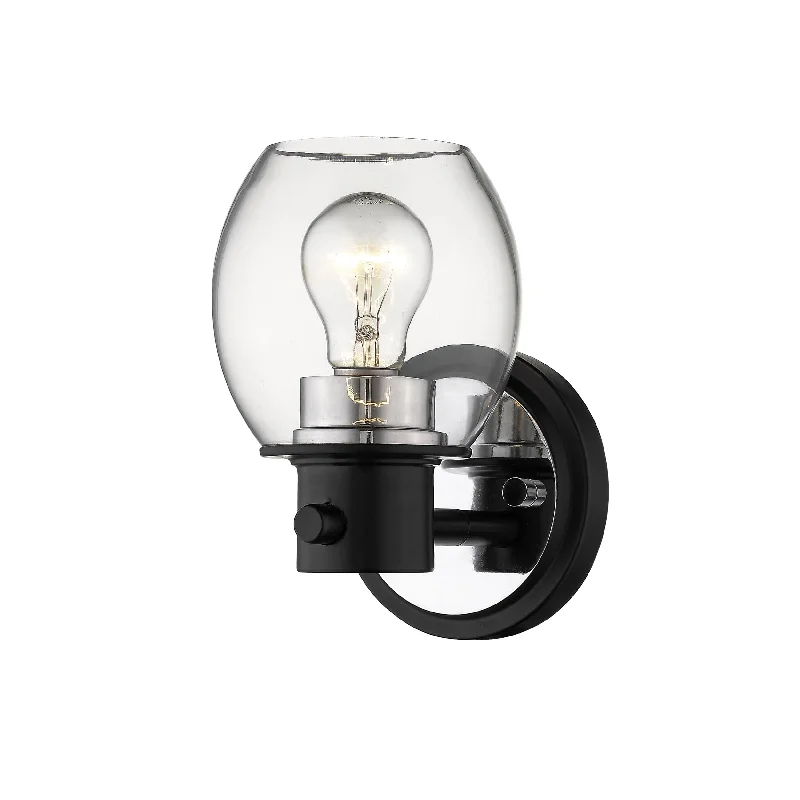 High - Bay LED Industrial Lighting for WarehousesSingle Lamp Wall Sconce - Matte Black / Polished Nickel - Clear Glass - 6in. Extension - E26 Medium Base High - Bay LED Industrial Lighting for WarehousesSingle Lamp Wall Sconce - Matte Black / Polished Nickel - Clear Glass - 6in. Extension - E26 Medium Base